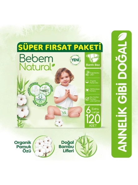 Bebem Natural 6 Numara Ekstra Large 120'li Bebek Bezi