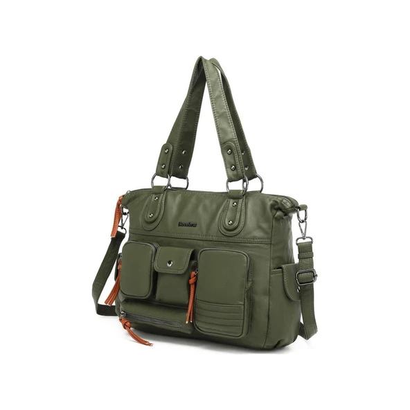 Yıkama Deri Omuz Askılı Kadın Çantası 21K Barcelona 1926 - 4