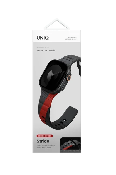 Apple Watch 49mm Ultra 2/1 Kordon Stride Serisi Sınırlı Sayıda Üretim Fluoroelastomer Kauçuk Malzeme  Gri-Kırmızı - 4