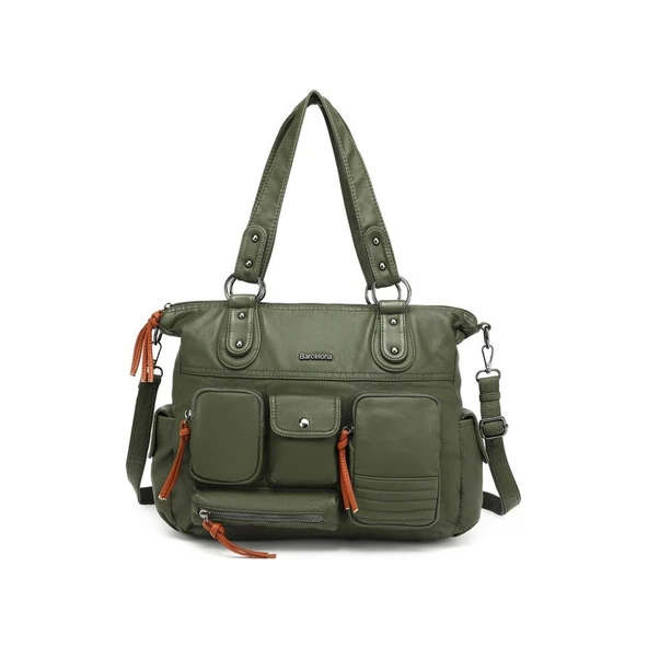 Yıkama Deri Omuz Askılı Kadın Çantası 21K Barcelona 1926