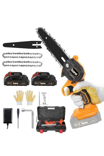 Çift Akülü Çelik Şanzuman Şarjlı Ağaç Dal Budama Kesme Bıçkı Testere 17 Cm 1 Pala 2 Zincir