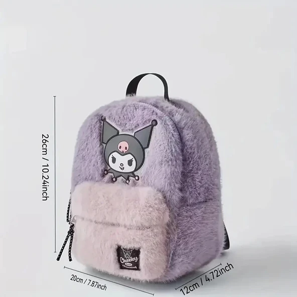 Kuromi Peluş Sırt Çantası Pembe - Mor Kaliteli Sevimli Karikatür Tasarım, Ayarlanabilir Askı Hafif Günlük Kullanım & Hed - 2