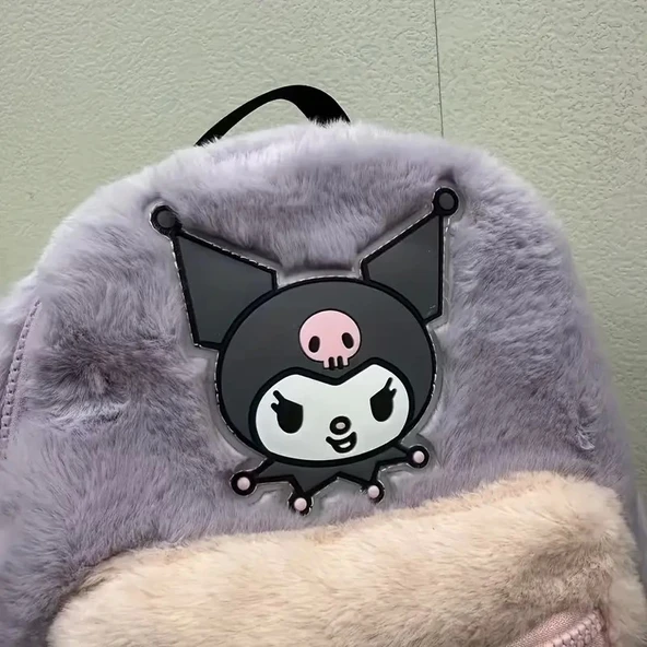 Kuromi Peluş Sırt Çantası Pembe - Mor Kaliteli Sevimli Karikatür Tasarım, Ayarlanabilir Askı Hafif Günlük Kullanım & Hed - 6