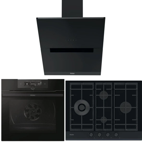 Haier Ankastre Siyah Ankastre Set (HAVG5D4HB Ocak -HWO60SM2F3BH Fırın -HADG6DCS56B Davlumbaz)