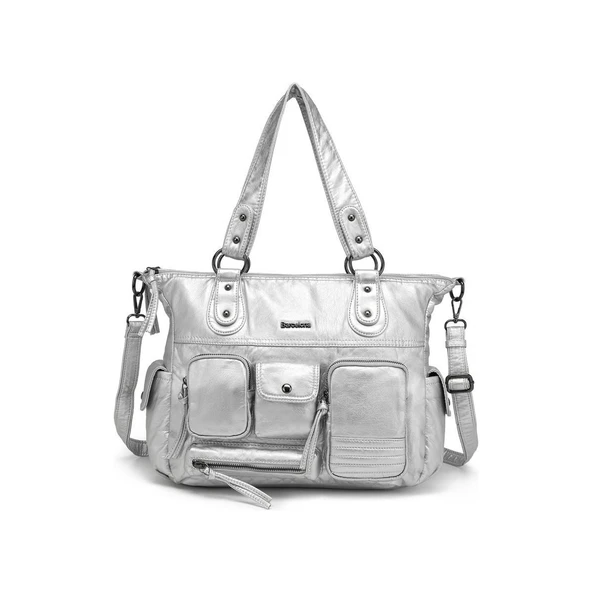 Yıkama Deri Omuz Askılı Kadın Çantası 21K Barcelona 1926