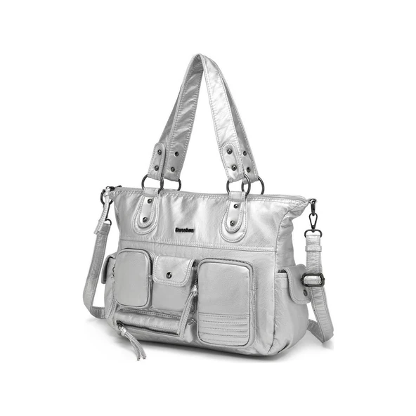 Yıkama Deri Omuz Askılı Kadın Çantası 21K Barcelona 1926 - 4