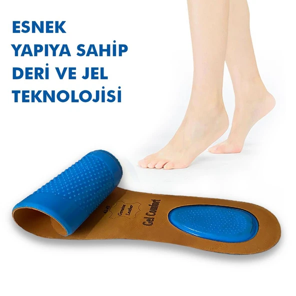 GC18 | Yumuşak Jel, Hakiki Deri, Konfor, Tüm Ayakkabılar ile Uyumlu Topuk Destekli Rahat İç Tabanlık - 4