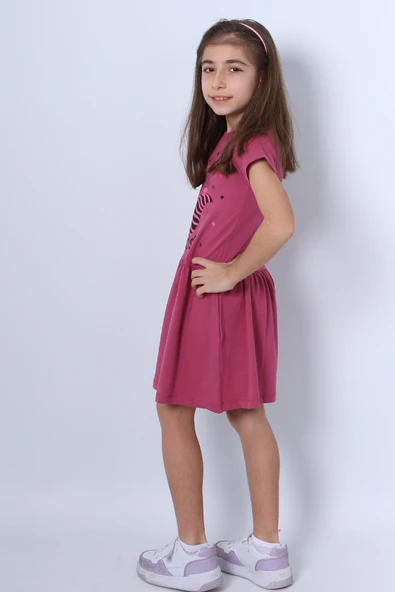 KIZ ÇOCUK ELBİSE FIRFIRLI KEDİCİK BASKILI A18 - Resim 9