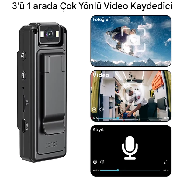 QASUL  Cep Klipsli Mini Kamera 1080 P Taşınabilir Dijital Video Kaydedici Bodycam 180° Lens - 3