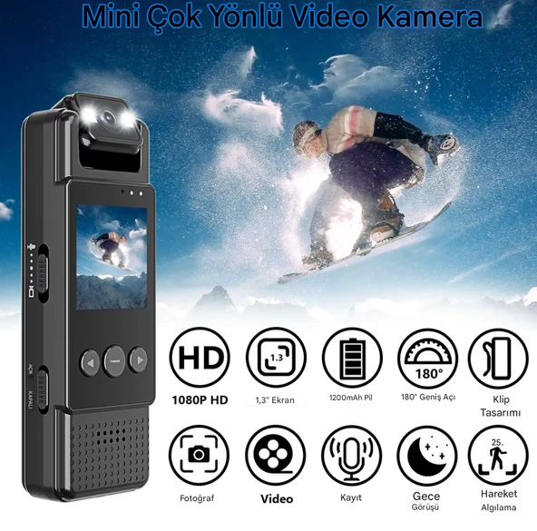 QASUL  Cep Klipsli Mini Kamera 1080 P Taşınabilir Dijital Video Kaydedici Bodycam 180° Lens - 2