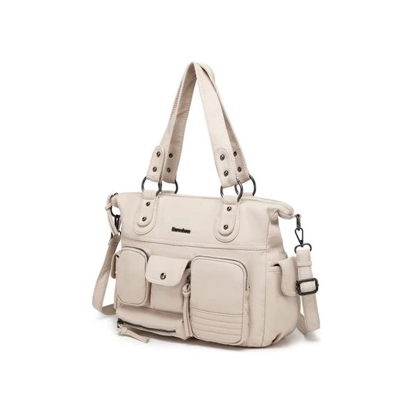 Yıkama Deri Omuz Askılı Kadın Çantası 21K Barcelona 1926 - Resim 4