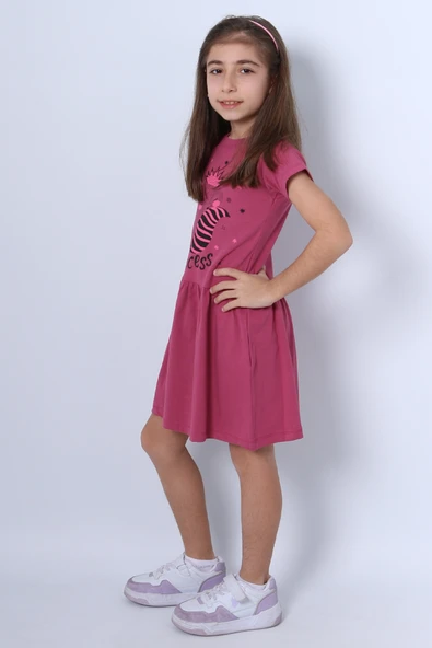 KIZ ÇOCUK ELBİSE FIRFIRLI KEDİCİK BASKILI A18 - Resim 7