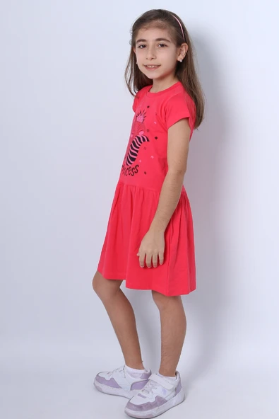 KIZ ÇOCUK ELBİSE FIRFIRLI KEDİCİK BASKILI A18 - Resim 3
