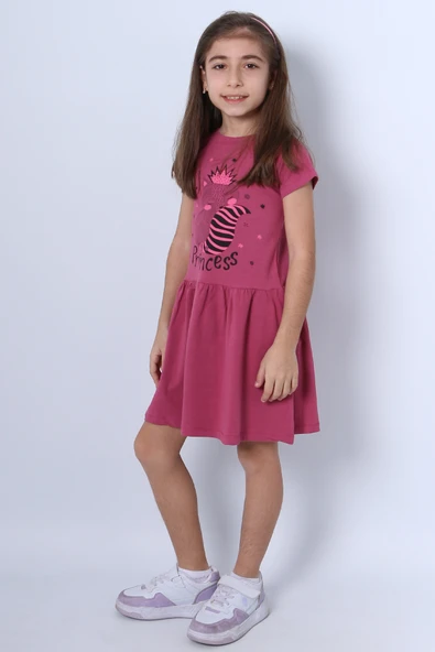 KIZ ÇOCUK ELBİSE FIRFIRLI KEDİCİK BASKILI A18 - Resim 6