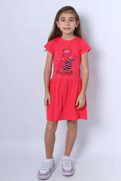 KIZ ÇOCUK ELBİSE FIRFIRLI KEDİCİK BASKILI A18 ürün görseli