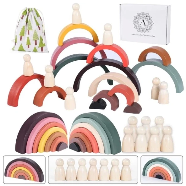 Montessori Toys 3'ü 1 Arada Gökkuşağı İstifleyici Oyuncak