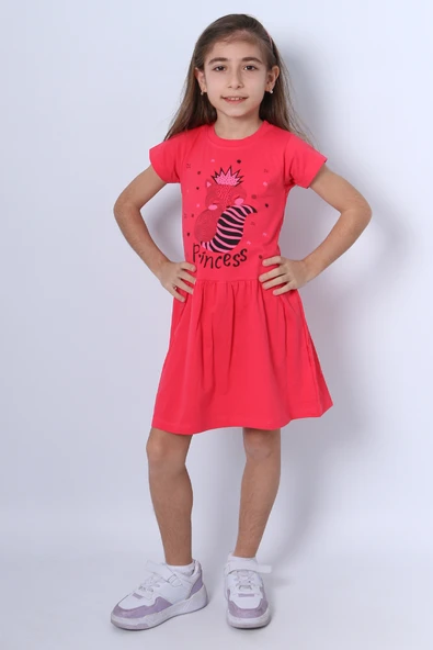 KIZ ÇOCUK ELBİSE FIRFIRLI KEDİCİK BASKILI A18 - Resim 2