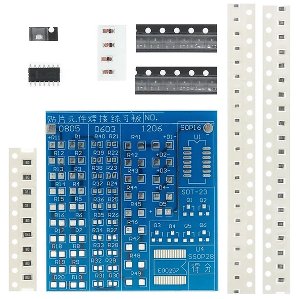 Smd Lehim Öğrenme Seti 62 Parça  Smt Elektronik Eğitim Kiti Deney Pratikleme Kartı Sop14 0603 0805 1206 Direnç Melf Diyot Sot23 Transistör - Resim 7