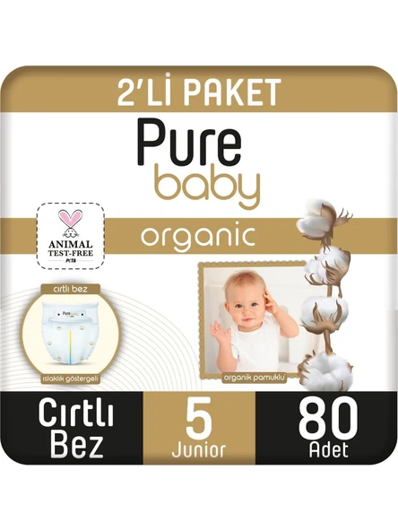 Pure Baby Organik Pamuklu 5 Numara Junior 80'li Bebek Bezi