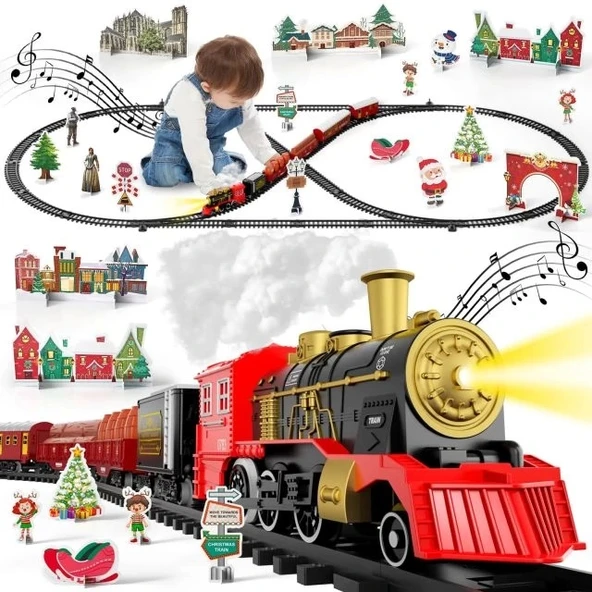 Lucky Doug Işık ve Ses Dahil 5 Araba ve 22 Ray Noel Tren Seti  Christmas Train Set