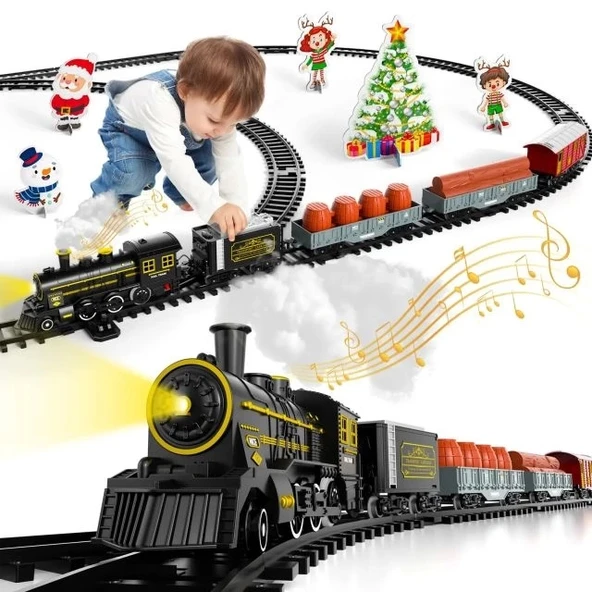 Lucky Doug Işık ve Ses Dahil 5 Araba ve 22 Ray Noel Tren Seti  Retro Train Set