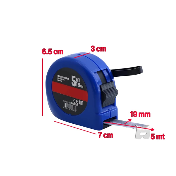 Şerit Metre Darbeye Dayanıklı Kilitli Klipsli 5 METRE x 19 mm (RHT0680519) * Renk Seçenekli * - 2