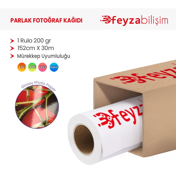 Feyza Bilişim Microporous (Glossy) Parlak Fotoğraf Kağıdı Waterprof 200gr 152cm x30mt (1 Rulo) ürün görseli