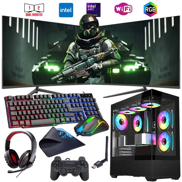 i7 13700F 16GB DDR4 1TB m2 12GB ARC B580 Çift 24" Monitörlü Oyun Bilgisayarı (Gaming SET) ürün görseli
