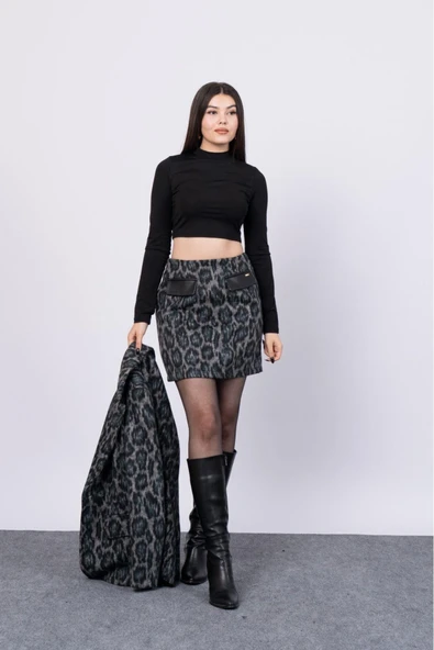 Leopar Desenli Blazer Astarlı Kruvaze Detaylı Ceket - 8