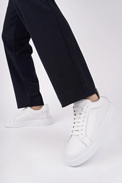 Muggo RİDER Bağcıklı Hakiki Deri Kalın Taban Erkek Günlük Sneaker Spor Ayakkabı - 6