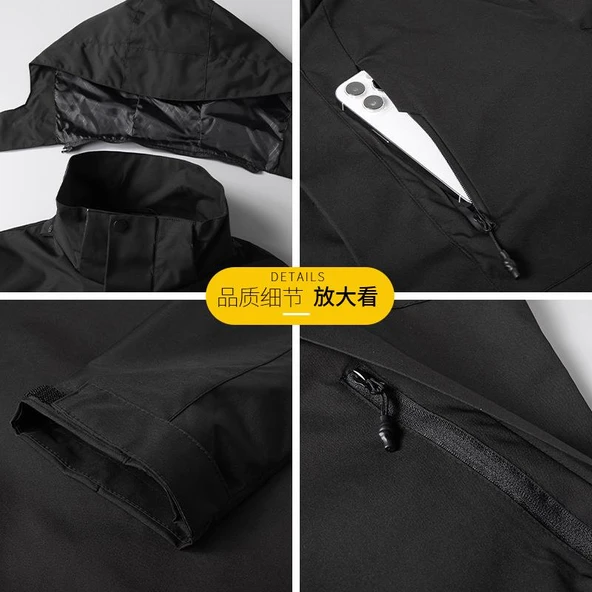 Cbtx Büyük Beden Düz Renk Outdoor Kapüşonlu Erkek Outdoor Mont 001 - 3