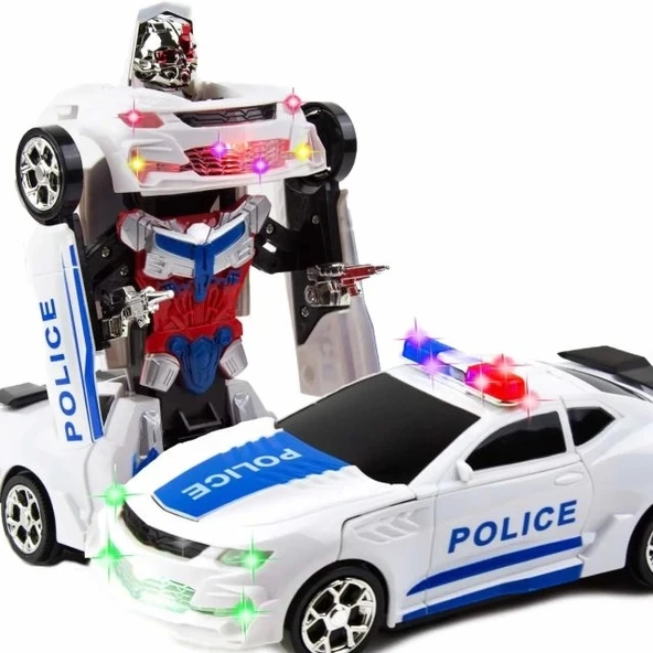 Toysery Işıklı Oyuncak Dönüşen Robot Polis Arabası Robot Police Car