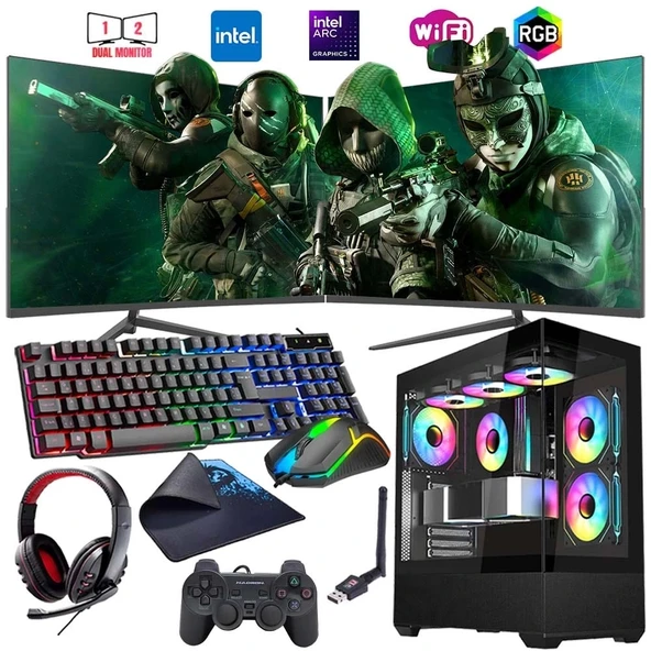 i5 14400F 16GB DDR4 1TB m2 12GB ARC B580 Çift 24" Monitörlü Oyun Bilgisayarı (Gaming SET) ürün görseli