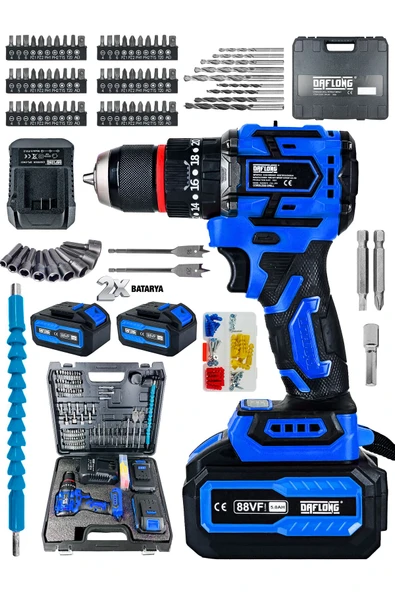 DAFLONG ÖZEL SERİ 84 PARÇA KÖMÜRSÜZ GÜCLENDİRİLMİŞ MOTOR DARBELİ ŞARJLI MATKAP-MVI