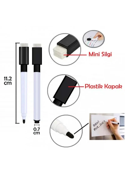 YAZ SİL Kalemi Seti - Yazı Tahtası Kalemi (6 Adet Siyah) - Resim 2