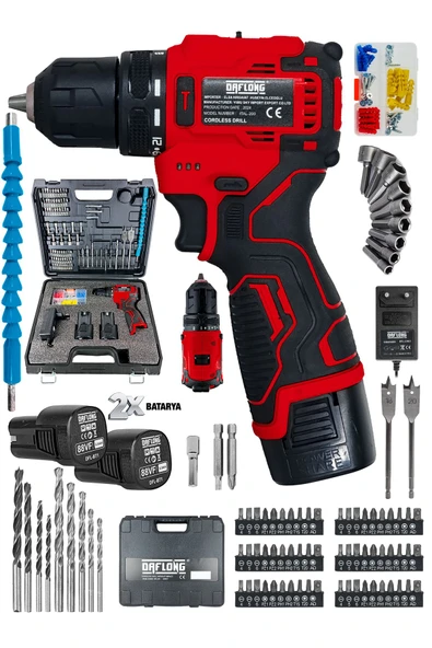 DAFLONG PRO ÖZEL SERI 84 PARÇA KÖMÜRSÜZ GÜÇLENDİRİLMİŞ MOTOR ŞARJLI ARMUT BATARYA MATKAP-KRMZ - 2