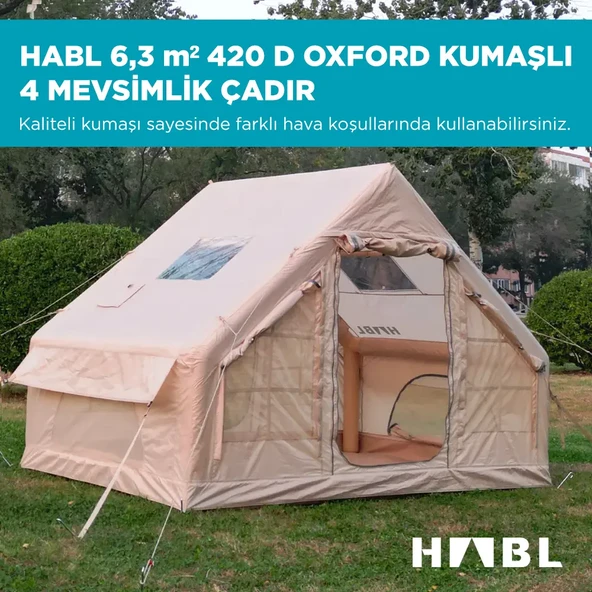 HABL 6 Kişilik 6.3m2 Su,Rüzgar ve Kar Geçirmez 420D Oxford Kumaşlı 4 Mevsim Şişme Çadır 300cm(U) 210cm(G) 200cm(Y)