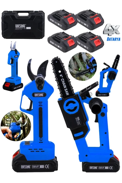 DAFLONG YENİ NESİL KÖMÜRSÜZ MOTOR OTOMATİK YAĞLI 4 BATARYALI 2'Lİ MAKAS+DAL BUDAMA SETİ-W - 2