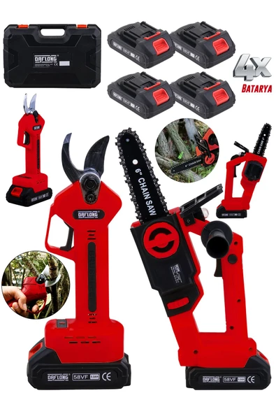 DAFLONG YENİ NESİL KÖMÜRSÜZ MOTOR OTOMATİK YAĞLI 4 BATARYALI 2'Lİ MAKAS+DAL BUDAMA SETİ - 2