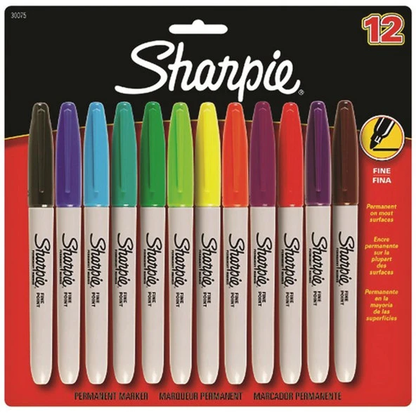 Sharpie Fine Parmenent Markör 12 Karışık Renk 2062404 (1 set)