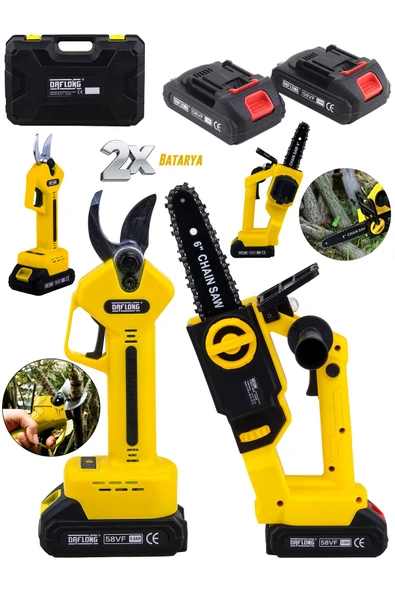 DAFLONG YENİ NESİL KÖMÜRSÜZ MOTOR OTOMATİK YAĞLAMALI 2'Lİ MAKAS+DAL BUDAMA SETİ-S - 2