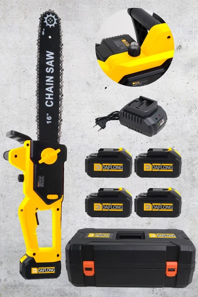 DAFLONG 4 Bataryali 2 Adet Şarj Cihazli Otomatik Yağlamali 16inch Yeni Nesil Odun Kesme 10 PİLLİ