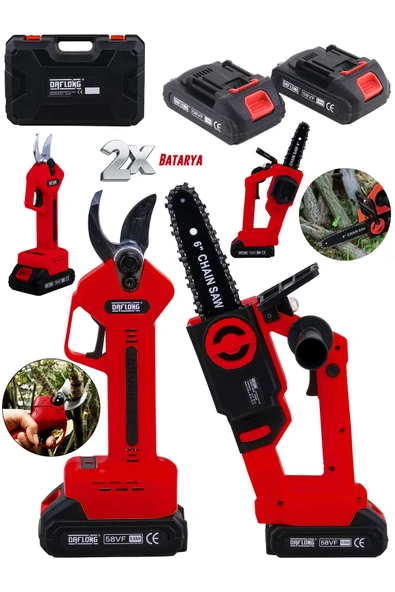 DAFLONG YENİ NESİL KÖMÜRSÜZ MOTOR OTOMATİK YAĞLAMALI 2'Lİ MAKAS+DAL BUDAMA SETİ - 2