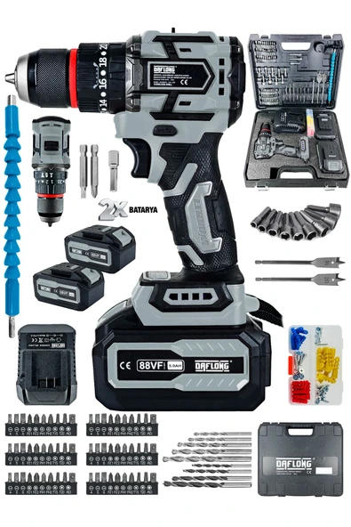 DAFLONG ÖZEL SERİ 84 PARÇA KÖMÜRSÜZ GÜCLENDİRİLMİŞ MOTOR DARBELİ ŞARJLI MATKAP-GRI - 2