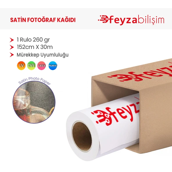Feyza Bilişim  Microporous (Satin) Yarı Mat Fotoğraf Kağıdı Waterprof 260gr 152cm x30mt (1 Rulo)