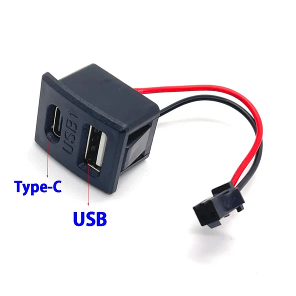Type-C / Usb A Dişi Soket Kavisli  2 Pin 10cm Kablo Jst Çift Usb 5V 2A Panel Montaj Cep Telefonu Tablet Led Lamba Şarj Adaptör Fan - Resim 2