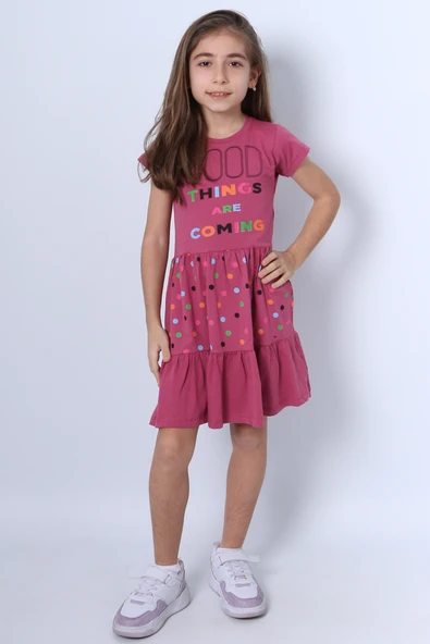 KIZ ÇOCUK ELBİSE FIRFIRLI PUANTİYELİ BASKILI A28 - 12