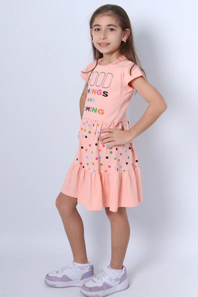 KIZ ÇOCUK ELBİSE FIRFIRLI PUANTİYELİ BASKILI A28 - 6