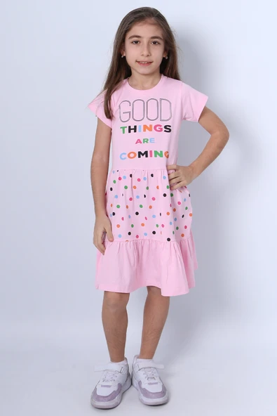 KIZ ÇOCUK ELBİSE FIRFIRLI PUANTİYELİ BASKILI A28 - 2