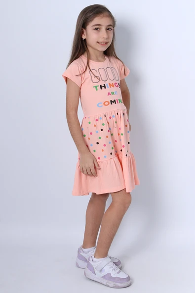 KIZ ÇOCUK ELBİSE FIRFIRLI PUANTİYELİ BASKILI A28 - 8